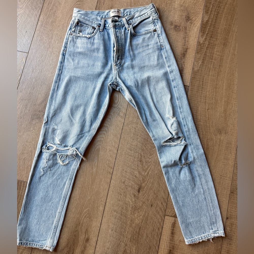 AGOLDE Pinch Waist High-Rise Distressed Straight Jeans – Light Vintage Wash